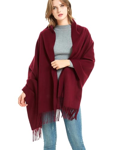 Novawo Wool Shawl Large Thick Pashmina Travel Blanket Scarf Winter Wraps for Women - color: Wine