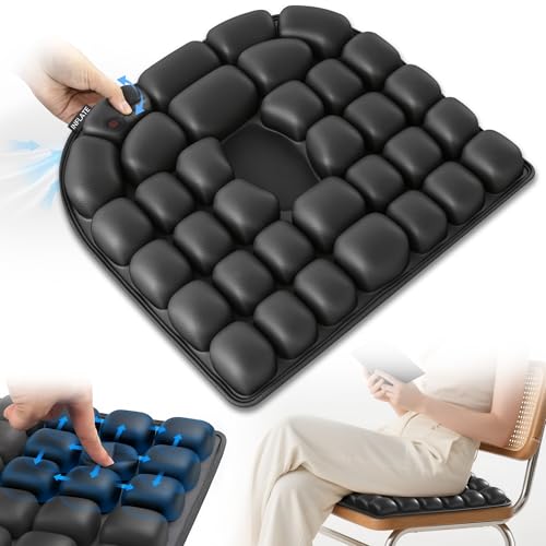 Upgrade Airplane Seat Cushion with No External Air Pump, Inflatable Seat Cushion for Long Flights, Portable Wheelchair Cushions, Adjustable Air Cushion with Non-Skid Bottom Relief Discomfort in Coccyx