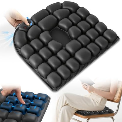 Upgrade Airplane Seat Cushion with No External Air Pump, Inflatable Seat Cushion for Long Flights, Portable Wheelchair Cushions, Adjustable Air Cushion with Non-Skid Bottom Relief Discomfort in Coccyx