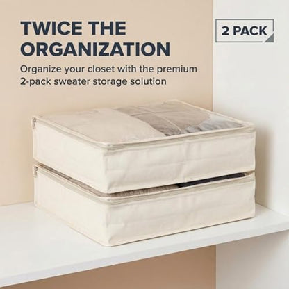 Household Essentials Canvas Sweater Storage Bags 2 Pack, Breathable Under Bed & Closet Organizer with Clear Window & Zipper, Soft-Sided Storage for Sweaters, Blankets & Linens - size: 2-Pack, style: Sweater Storage Bag