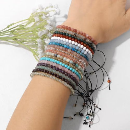 Crystal Bracelet for Women 4mm Adjustable Braided Natural Stone Bracelets Handmade Beaded Bracelets Gemstone Bracelet Healing Crystal Bracelet Crystal Jewelry for Women - style: carnelian