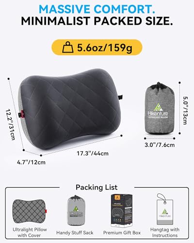 Hikenture Camping Pillow with Removable Cover - Ultralight Inflatable Pillow for Neck Lumbar Support - Upgrade Backpacking Pillow - Washable Travel Air Pillows for Camping, Hiking, Backpacking - color: Black