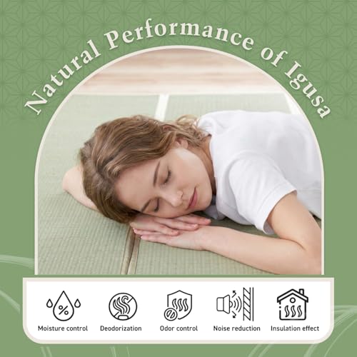 Tatami Mat – Foldable Japanese Tatami Mat Igusa Mattress, Rush Grass Floor Sleeping Futon, Meditation Yoga Zen Tatami, Queen XL by BJDesign