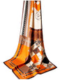 100% Mulberry Silk Oversized Women’s Sun-Shielding Shawl Formal Evening Neckwear Featherlight Airy - color: N15-tangerine Geo Scarf（69" X 21"inch）