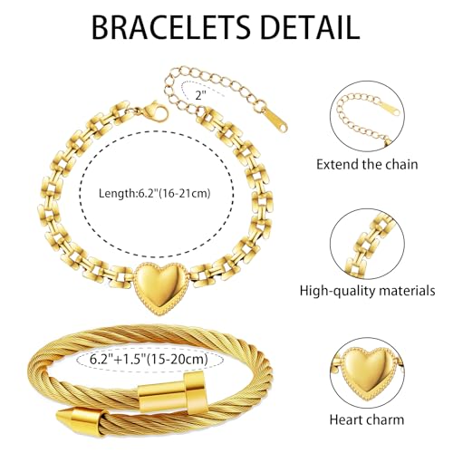 2PCS 18K Gold Plated Nail Bangle & Chain Bracelet Set for Women, Adjustable Stackable Bangle Jewelry, Dainty Gold Bracelet Gift for Women - color: Set O