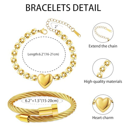 2PCS 18K Gold Plated Nail Bangle & Chain Bracelet Set for Women, Adjustable Stackable Bangle Jewelry, Dainty Gold Bracelet Gift for Women - color: Set O