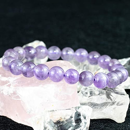 8mm Natural Gemstone Stretch Bracelet, Handmade Unisex Crystal Bracelets for Meditation, Yoga, Spiritual Healing & Positive Energy - color: lavender quartz
