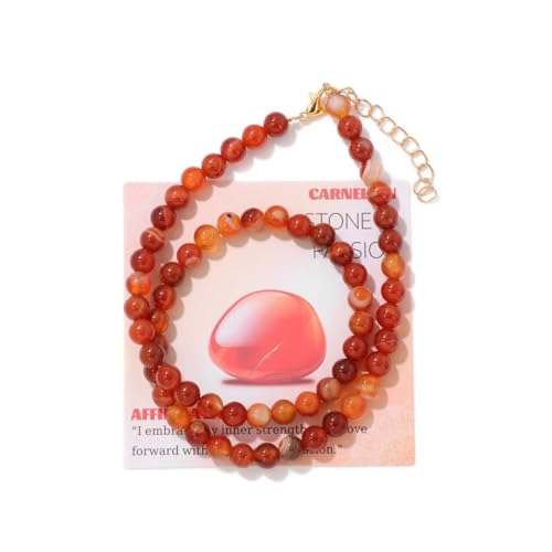 Healing Crystal Necklace for Women Men Colorful 6mm Natural Stone Beaded Choker Gemstone Necklaces with Card Handmade Reiki Spiritual Jewelry Gift - color: Carnelian