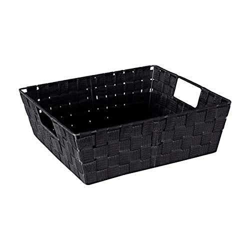 Simplify Large Shelf Woven Strap Tote | Decorative Storage Basket | Built in Handles | Organization | Closet | Bedroom | Bathroom | Nursery | Accessories | Toys | Gifts | 1 Pack | Black - color: Black, size: 1 Pack