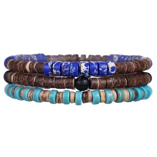 Vintage Multilayer African Turpine Wood Beaded Stretch Bracelets Bohemian Retro Coconut Shell Stackable Elastic Bracelet for Women Men Summer Beach Vacation Holiday Jewelry Gifts - style: StyleB