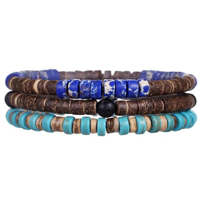 Vintage Multilayer African Turpine Wood Beaded Stretch Bracelets Bohemian Retro Coconut Shell Stackable Elastic Bracelet for Women Men Summer Beach Vacation Holiday Jewelry Gifts - style: StyleB