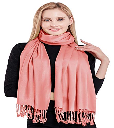 CJ Apparel Solid Color Tassels Design Nepalese Shawl Scarf Wrap Stole Throw Head Wrap Pashmina Gift Hand Made in Nepal New - color: French Rose Pink # 708