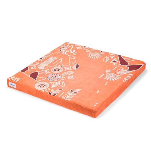 Zaveur Royal Court Meditation Mat With Velvet Cover - 24" x 24" Square Zabuton Thick Yoga Mat - Non Slip Exercise Mat for Home Workout - Thick Foam Exercise Floor Mat for Zafu or Bench - color: Orange