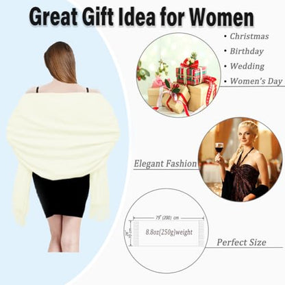 TwoYek Womens Scarf Pashmina Shawls and Wraps for Evening Dress Wedding Bridesmaid Gift - color: Off-white