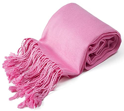 CJ Apparel Solid Color Tassels Design Nepalese Shawl Scarf Wrap Stole Throw Head Wrap Pashmina Gift Hand Made in Nepal New - color: Pink