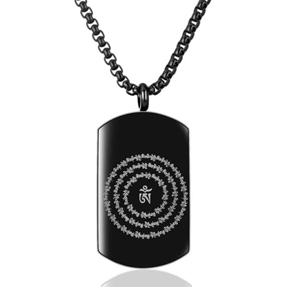 Om Mani Padme Hum Totem Column Necklace for Men and Women, Stainless Steel Meditation and Healing, Six-Word Buddhist Pendant Jewelry - color: Six Word-C