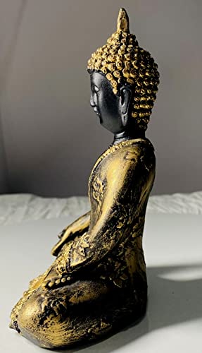 INDIAN CRAFT CASTLE Rustic Buddha Statue Japanese Style Zen Garden Sculpture Figurine Meditating Sitting Dhyana Mudra Lotus Pose Yoga Altar Peace Harmony Home Decor 8 inch Metallic - color: Metallic