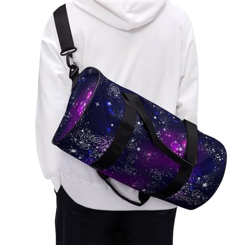 Space Galaxy Constellation Zodiac Star Purple Blue Cylindrical Portable Fitness Bag, Large Capacity Handbag - color: Space Galaxy constellation zodiac star purple