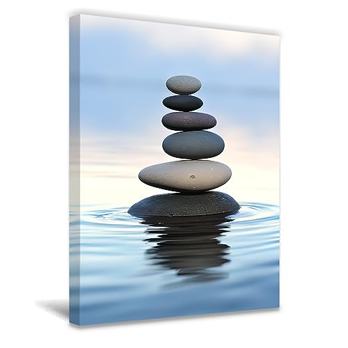QIXIANG Zen Canvas Wall Art Zen Stone Painting Prints Spa Meditation Painting Artwork for Spa Yoga Room Bathroom Wall Decor Frame (12.00" x 18.00", Zen 1) - color: Zen 1, size: 12.00" x 18.00"