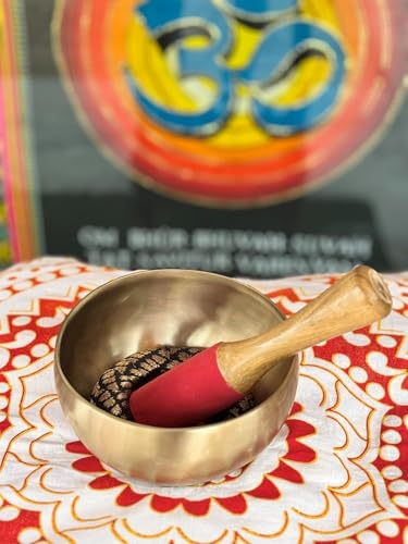 Handmade Tibetan Singing Bowl Set with Wooden Mallet & Cushion | Brass Meditation Sound Bowl for Yoga, Healing, Chakra Balancing, Stress Relief & Mindfulness | Spiritual Gift Item (15 CM)