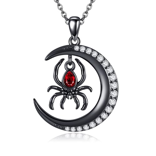 Sterling Silver Cute Animal Pendant Necklace Fox/Snake/Unicorn/Owl on Moon/Rabbit/Horse Necklace Jewelry for Women Mom Sister - style: Spider Moon