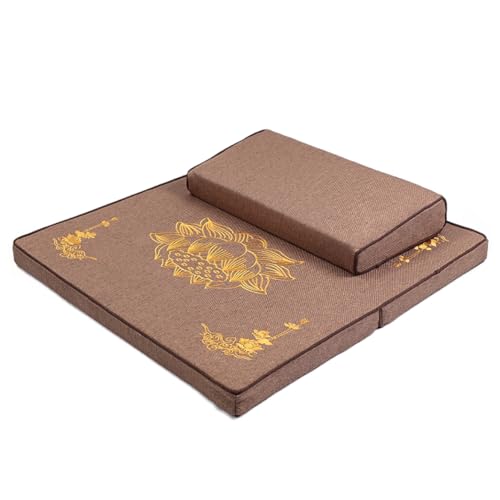 Portable Foldable Meditation Cushion Mat Set with Washable Cotton Linen Cover, Larger Thick Yoga Mat Bolster Floor Pillows Seating for Adults Meditation Accessories coffee-60cm - color: Coffee, size: 60cm