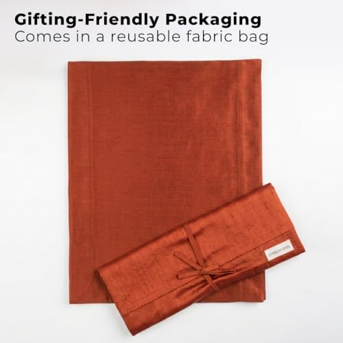 Luxe Shine™ by D'Moksha Rust Table Runner 120 Inches Long, Elegant Silk Table Runner, Machine Washable, 14 x 120 Inch for Dresser, Dining- Summer, Father's Day - color: Rust, size: 14 X 120 Inch