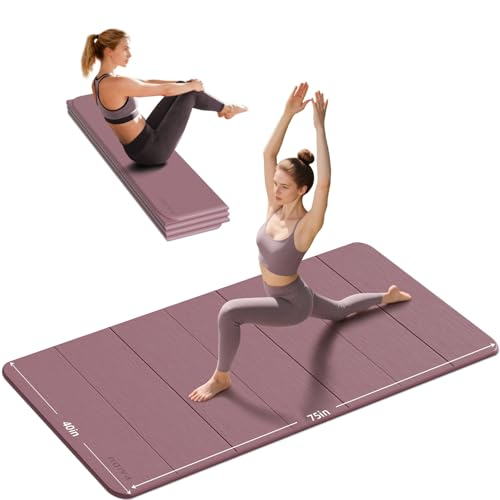 PAIDU Foldable Yoga Mat thick- 2/5" (10MM) TPE Non-Slip Design, Quick Fold，Easy Storage, 75x40 Extra Long/Wide for Indoor Yoga, Pilates and Outdoor Travel Workouts - color: Deep Pink