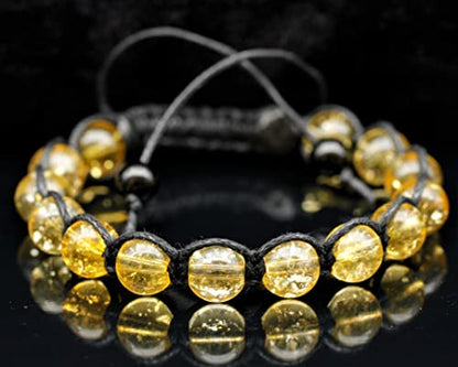 ElisaJewelryArt - Natural Black Onyx Beaded Bracelet Genuine Gemstone Strenght Crystal Macrame Bracelet Unisex Bracelet - color: Citrine, size: MEN