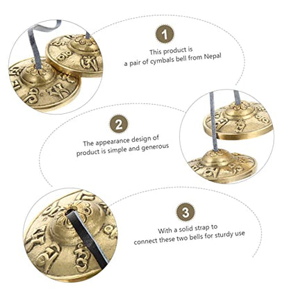 1pair Yoga Cymbals Meditation Bells for Sound Healing and Mindfulness for Meditation Practice and Musical Performance Six-word Design