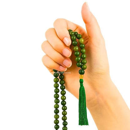 Amazing Gemstone Green Jade Mala Beads - 108 Prayer Beads for Meditation and Mindfulness Practice, Handcrafted Mala Beads with Natural Gemstones for Spiritual Healing and Relaxation (Plain) - color: Green Jade, style: Plain
