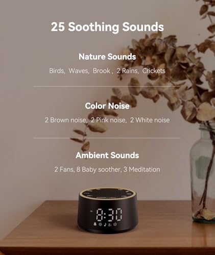 Dreamegg Sound Machine for Sleep - D1 Nova White Noise Sound Machine for Baby Adult with Alarm Clock, Soothing Sounds, Dimmable, White Noise Alarm Clocks for Bedrooms Heavy Sleepers Travel, Black - size: Palm-sized (D1 Nova)