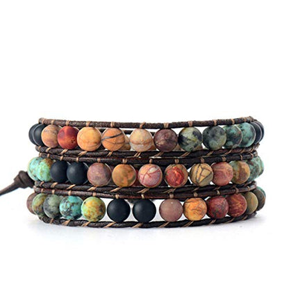 Boho Wrap Bead Bracelet for Women - Handmade Adjustable Natural Stone Beaded Bracelets Yoga Healing Bracelet Bangle Hippie Jewelry - color: Matte Turquoise