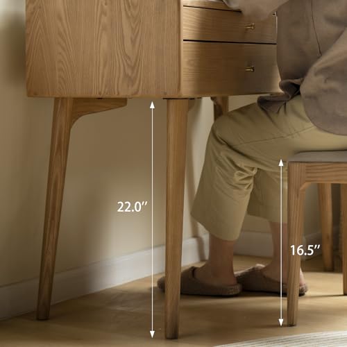 Small Vanity Desk, Solid Wood Dressing Table with Drawer Divider, Study Desk and Vanity Desk for Bedroom, 18" D x 31" W x 32" H - color: Ash Wood-natural, size: 32" W