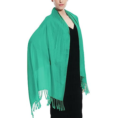 Glory Max Women Large Soft Silky Pashmina Shawl Wrap Scarf in Plain Solid Colors - color: Teal
