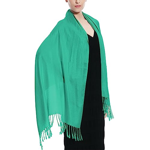 Glory Max Women Large Soft Silky Pashmina Shawl Wrap Scarf in Plain Solid Colors - color: Teal
