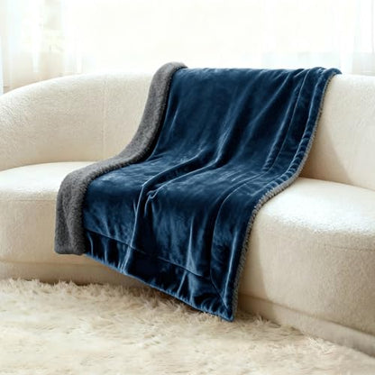 Sherpa Throw Blanket Super Soft Reversible Ultra Luxurious Plush Blanket, 50 x 60 inches, Navy/Gray - color: Navy / Gray, size: Throw (50" x 60")