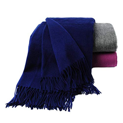 CUDDLE DREAMS Premium Cashmere Throw Blanket with Fringe, Luxuriously Soft (Navy) - color: Navy
