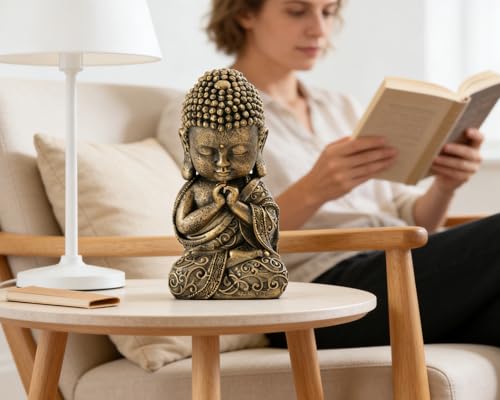 Baby Buddha Statue Indoor Decor, 8 inch Resin Meditation Buddha Statue Spiritual Room Decor Zen Gifts