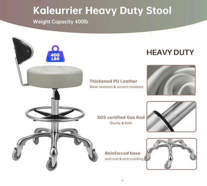 Swivel Stool Chair Adjustable Height,Heavy Duty Hydraulic Rolling Metal Stool for Kitchen,Salon,Bar,Office,Massage (with Back Rest) (Grey)