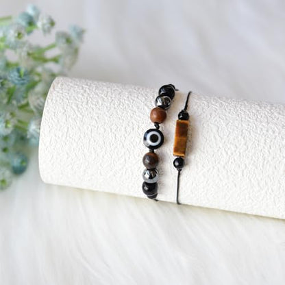 2Pcs Triple Protection Empath Energy Protection Bracelets Black Obsidian and Tiger Eye Evil Eye Carnelian Amethyst Natural Stone Jewelry for Women Men Gifts for Him Her - style: Triple protection style1