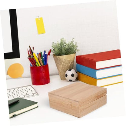Holibanna 1pc Square Wooden Desktop Storage Box Lid Natural Organizer for Sundries Jewelry and Items and Portable Home Storage