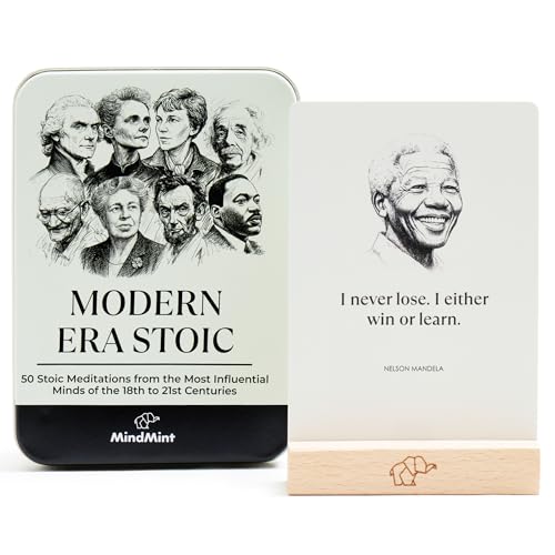 Daily Stoic Affirmation Cards in Modern Era - 50 Stoicism Philosophy Life Change Quote Cards in Tin Box with Wood Stand - Inspirational Gifts for Men & Women - Desk Accessories & Office Decor - color: Contemporary Minds
