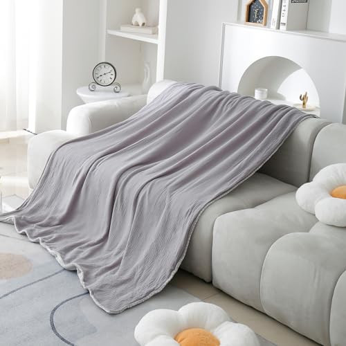 Muslin Cotton Throw Blanket with Flannel for Bed,Super Soft Muslin Blanket with Cozy Flannel for Adults 55 * 72inches,Grey. - color: Grey