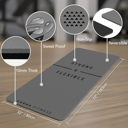 Large Exercise Mat – Extra Thick 10mm Workout Mat (72"x32") – Non-Slip TPE Yoga Mat for Women & Men – Pilates, HIIT, Fitness & Home Gym Mat – Includes Free Carry Bag - color: Grey - Printed