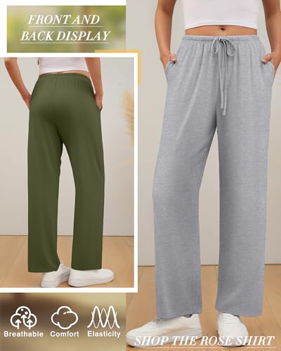 3 Pack Women's Lounge Pants Cozy Wide Leg Yoga Pants Casual Drawstring Loose Baggy Sweatpants with Pockets - color: Black, Light Heather Gray, Army Green, size: Medium