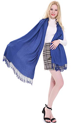 CJ Apparel Solid Color Tassels Design Nepalese Shawl Scarf Wrap Stole Throw Head Wrap Pashmina Gift Hand Made in Nepal New - color: Federal Blue