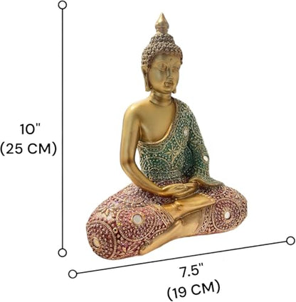 Meditating Zen Sitting Thai Buddha Statue Figurines Sculpture Praying Collectibles for Home Decor Room Office Indoor/Outdoor Garden Spiritual Gifts (10 Inch) - size: 10 Inch