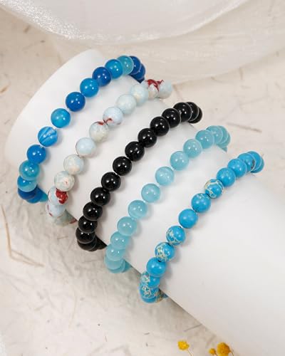 BOMAIL 5Pcs Healing Crystal Bracelets for Women 8mm Natural Stone Beaded Stretch Bracelet Set Handmade Semi-Precious Gemstone Bracelets - color: A