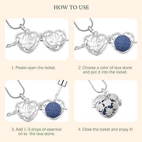 INFUSEU Essential Oil Necklace Lotus Flower Aromatherapy Pendant Scent Diffuser Anxiety Jewelry Spiritual Meditation Gifts Stash Lava Rock Stone Holder Cage
